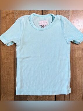 SOMETHING NAVY Light Blue Ribbed Tee